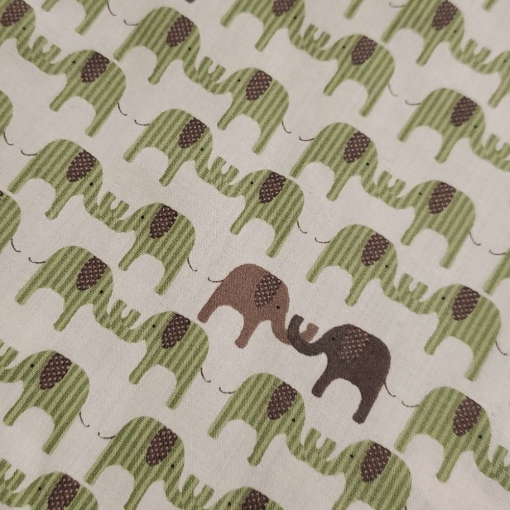Crib sheet fitted green brown beige elephant pattern